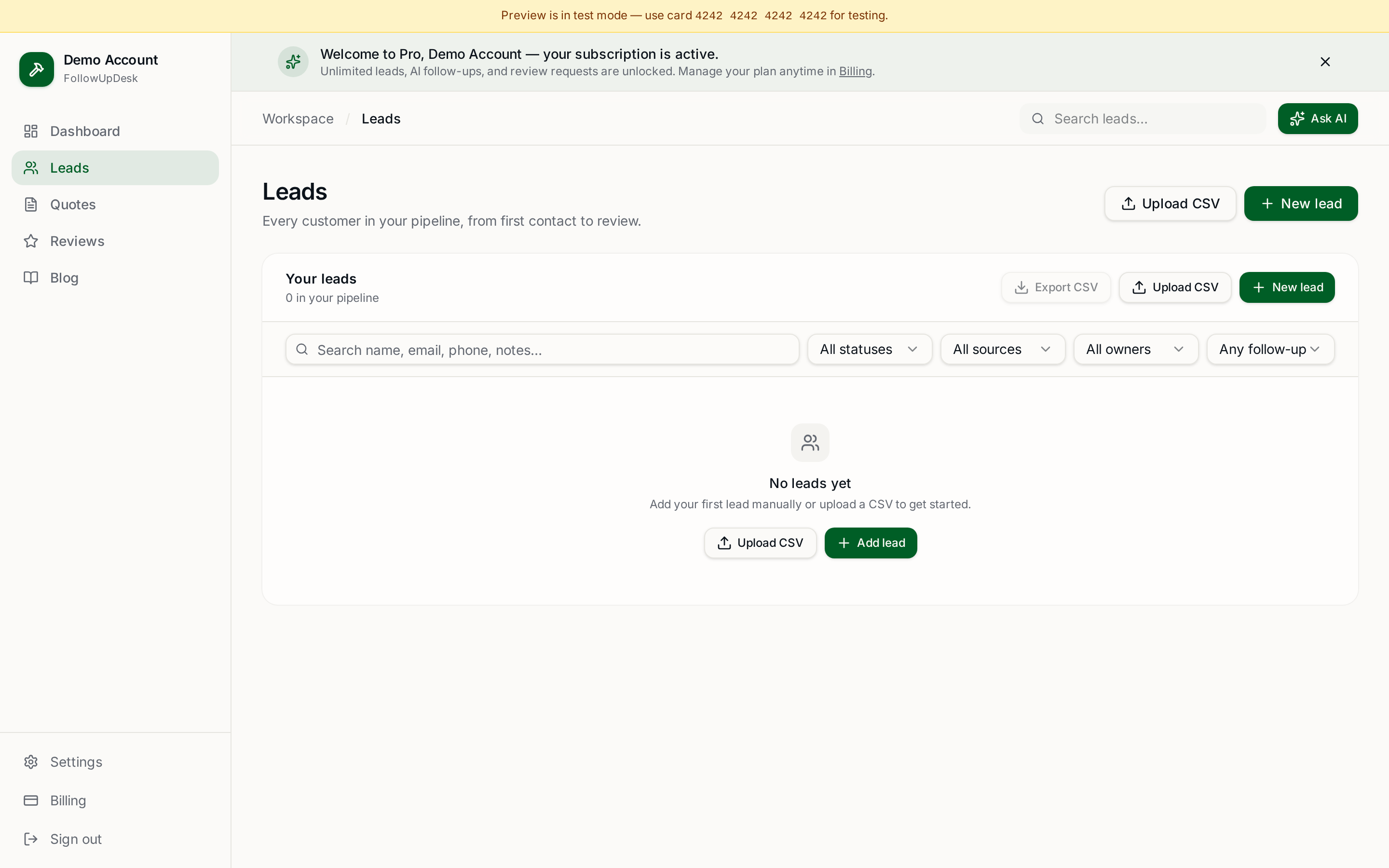 FollowUpDesk Leads for plumbers